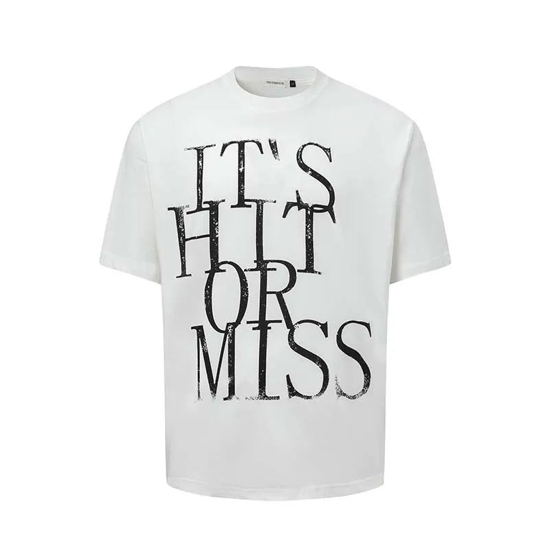 Men's blue American Retro letter print cotton blend loose fit T-shirt front view