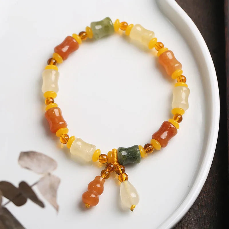 Natural Xinjiang Jinsi Jade small bone beads bracelet with geometric patterns for women