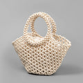 Hand-woven maple hollow handbag with wooden bead decoration, dumpling-shaped 13x7x18cm beach bag