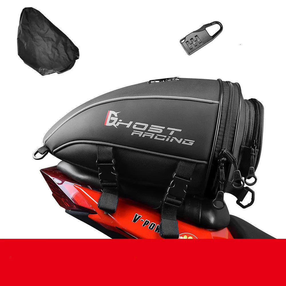 Knight PU leather motorcycle tail bag in black with quick release buckle and non-slip bottom