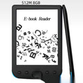 Black 6-inch e-ink screen e-book reader with multiple memory configuration options displayed