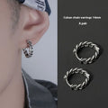 West Coast men's geometric copper earring studs on a plain background, showing silver and patterned options.