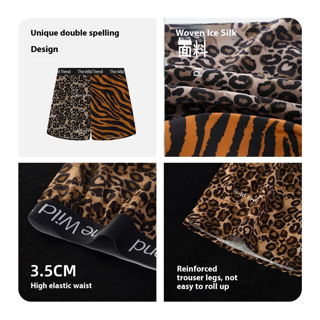 Men's leopard print woven shorts in ice silk fabric with quick-drying function