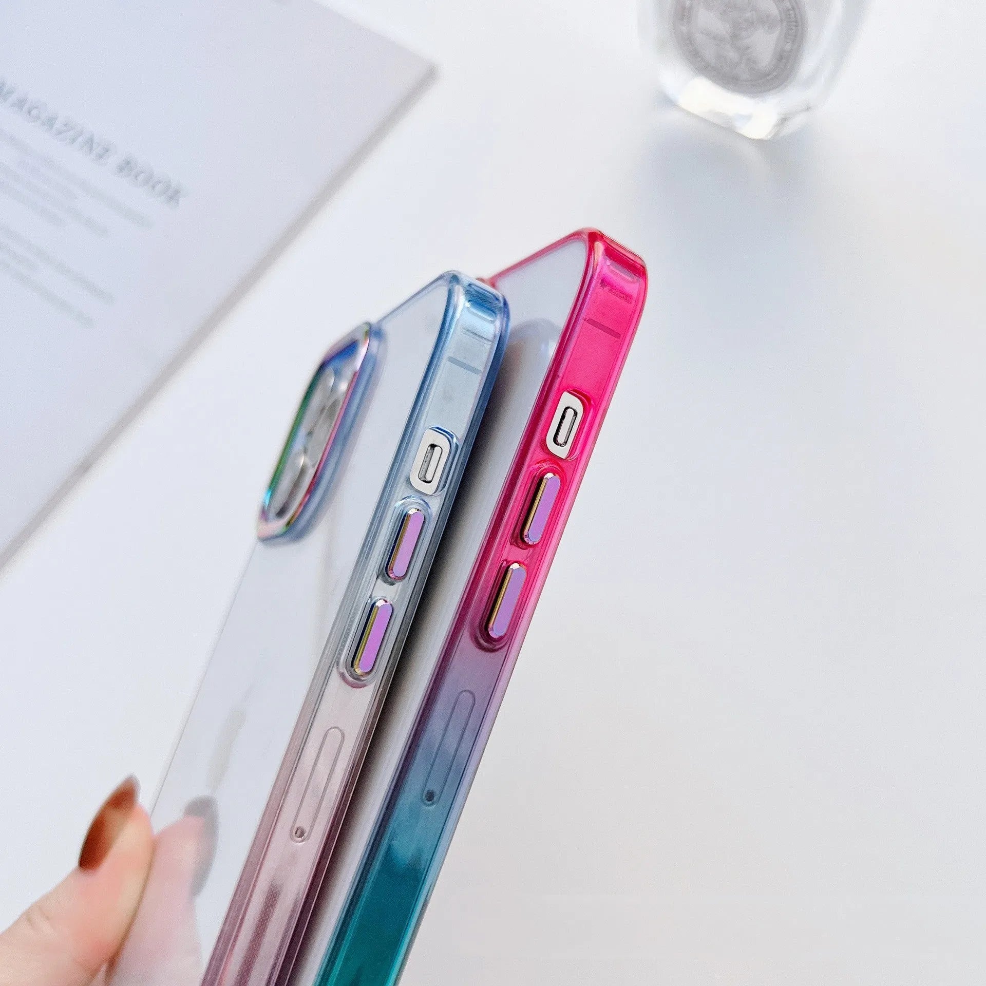 Metal lens protective mobile phone case for iPhone 14 Pro Max in blue aurora colour