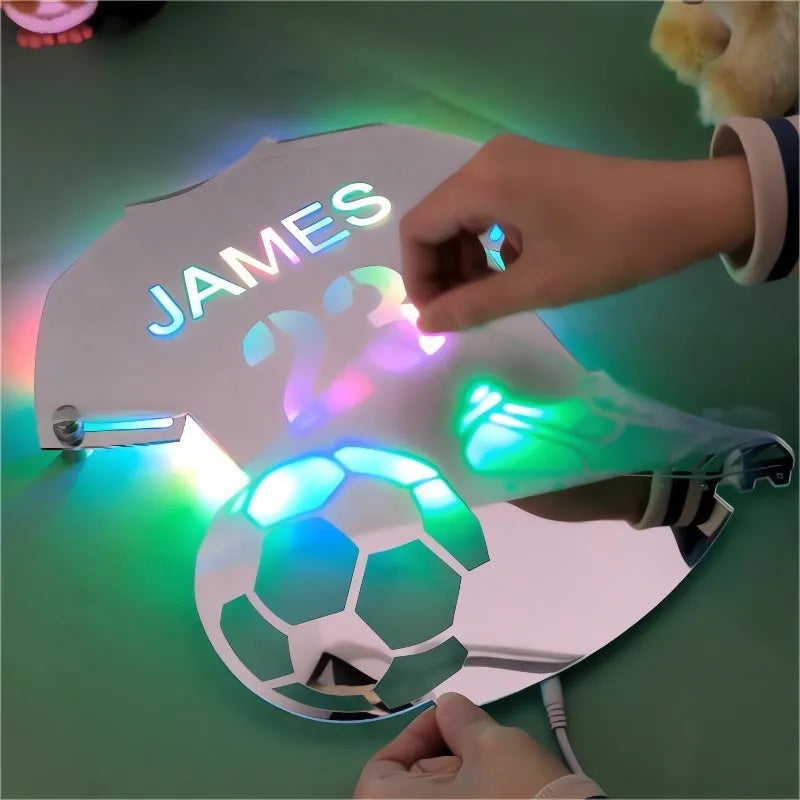 Football Jersey Luminous Mirror LED Illuminated Mirror Light Personalised 12 Colour Remote Control Acrylic Frame Night Light Small 30x35cm Large 37x42cm Extra Large 55x48cm for Bedroom Decor Gift