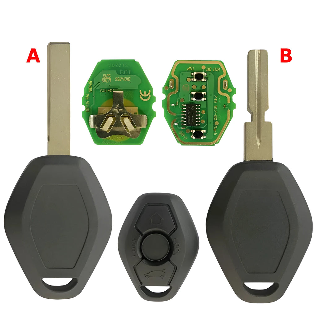 BMW EWS 3 button remote replacement key with ID44 chip and HU58 blade