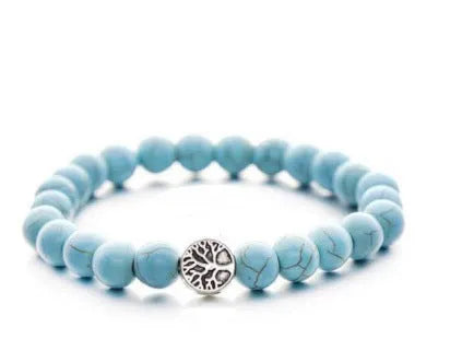 Alloy volcano white turquoise bracelet with natural stone beads in green tiger eye, black agate and blue stone options