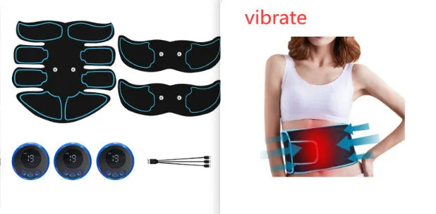 Three-piece abdominal muscle patch set with digital display and USB charging port in red edge variant