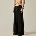 Men's solid colour cotton blend wide-leg casual trousers on a hanger, showing the straight-leg cut and button fly.