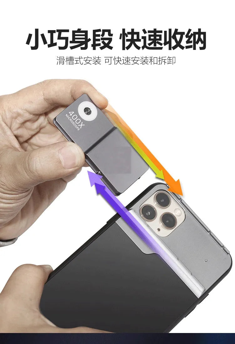 Black silver mobile phone microscope lens with aluminium alloy and TPU shell for iPhone compatibility