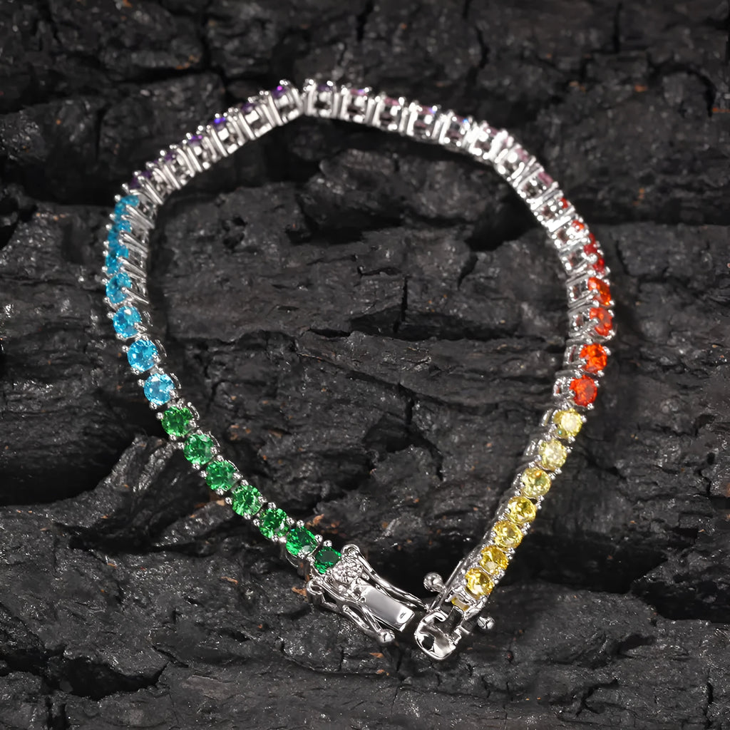 Minimalist hip hop copper bracelet with inlaid zircon and geometric quadrilateral shape, unisex silver or gold colour zirconium.