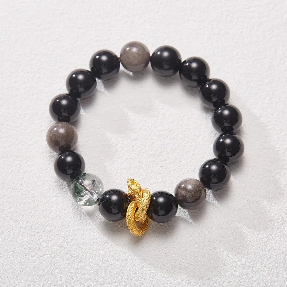 Purple cornucopia nine purple good luck crystal bracelet with zodiac animal motifs on wrist