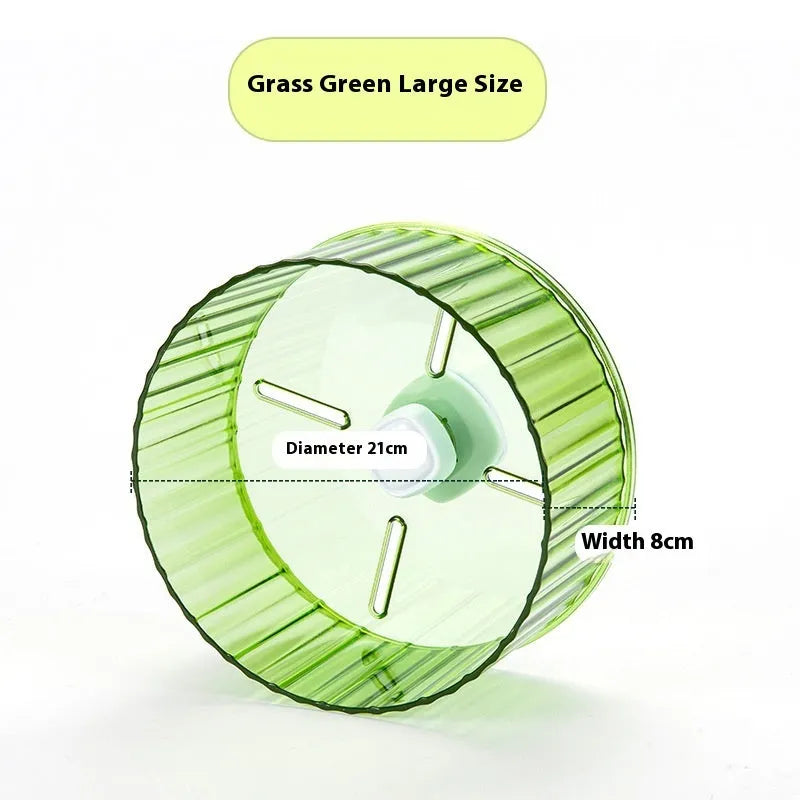 A plastic parrot running wheel toy, shown in transparent colour, for bird cage exercise.