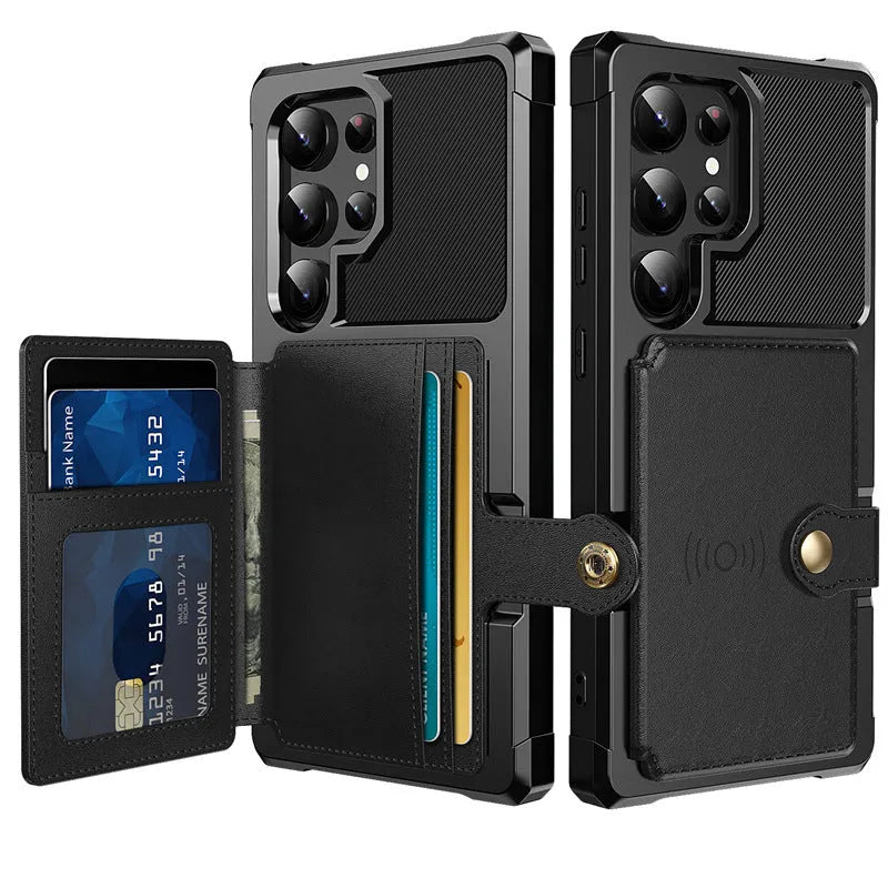 Card-inserting TPU PC protective back cover for Samsung S23 phone case in black