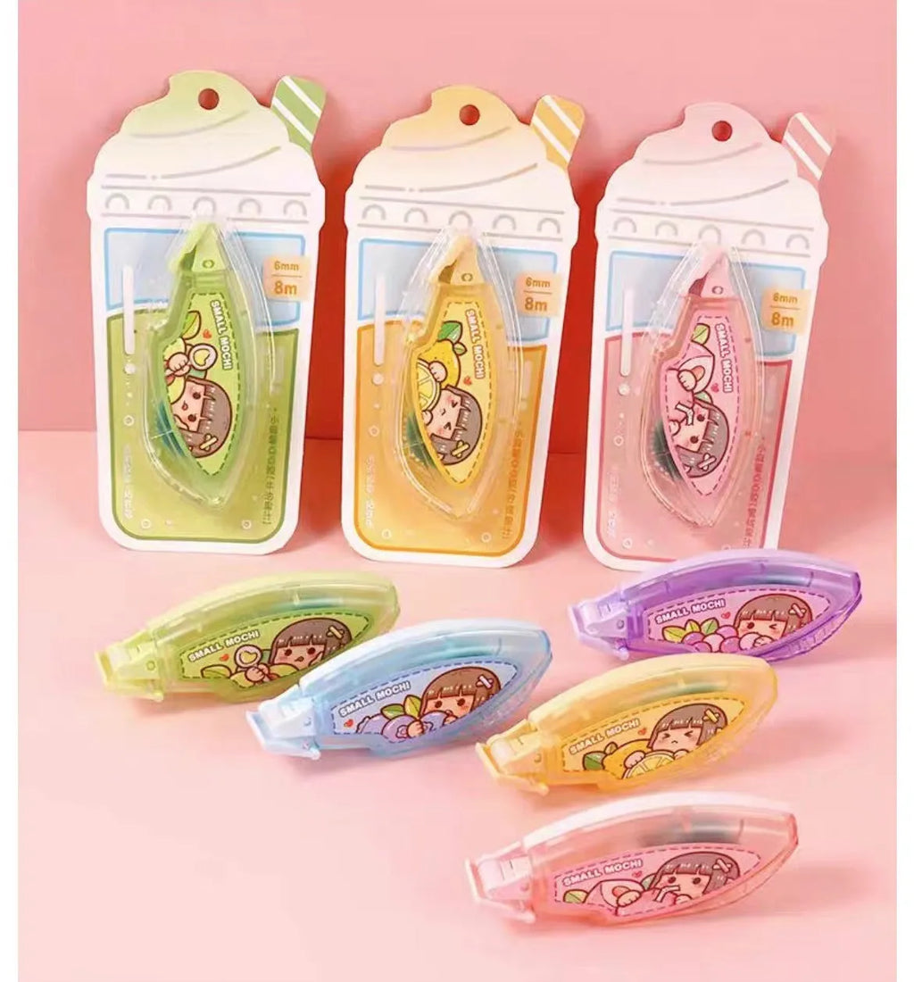 Hand dotting glue dispenser in fruit juice colours like peach and blueberry for traceless adhesive application.