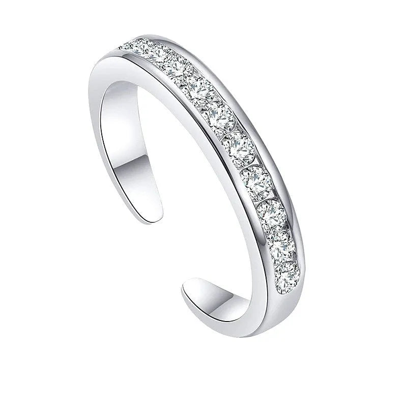 Silver open foot ring for women with adjustable opening bow shape and English letter detail