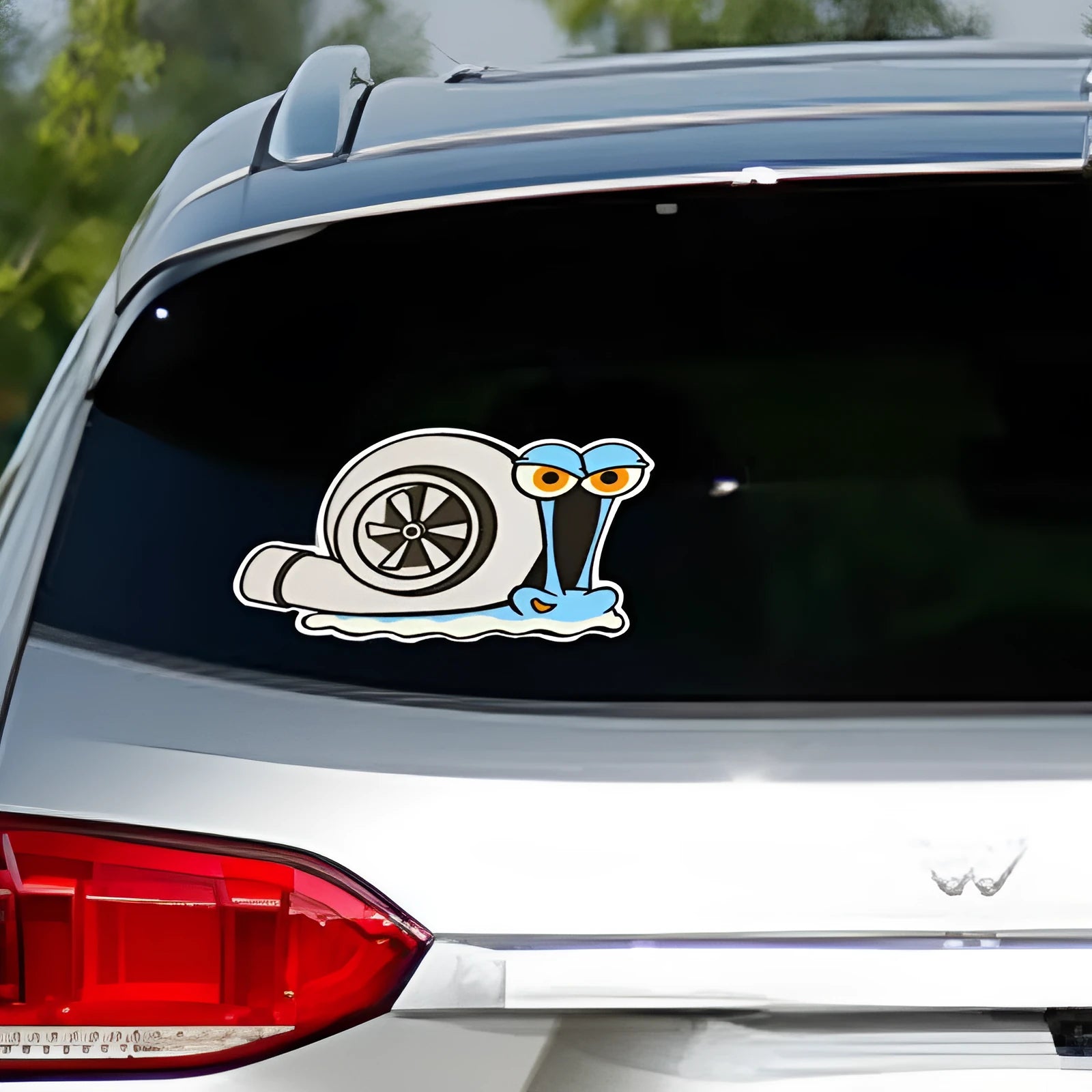 White cartoon snail reflective sticker for car bumper decoration measuring 12cm by 8cm
