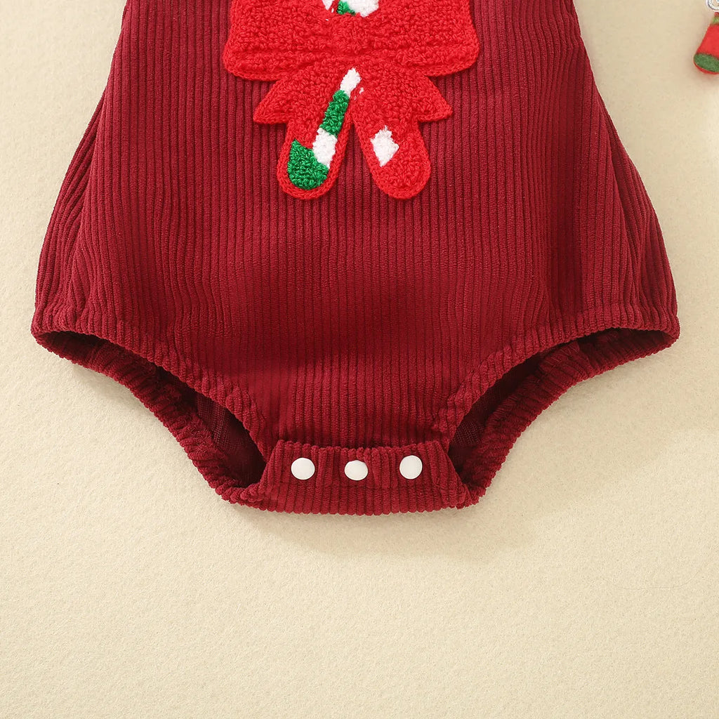 Infant and toddler red Christmas embroidered winged triangle romper in cotton, sleeveless, suitable for 70cm to 100cm height