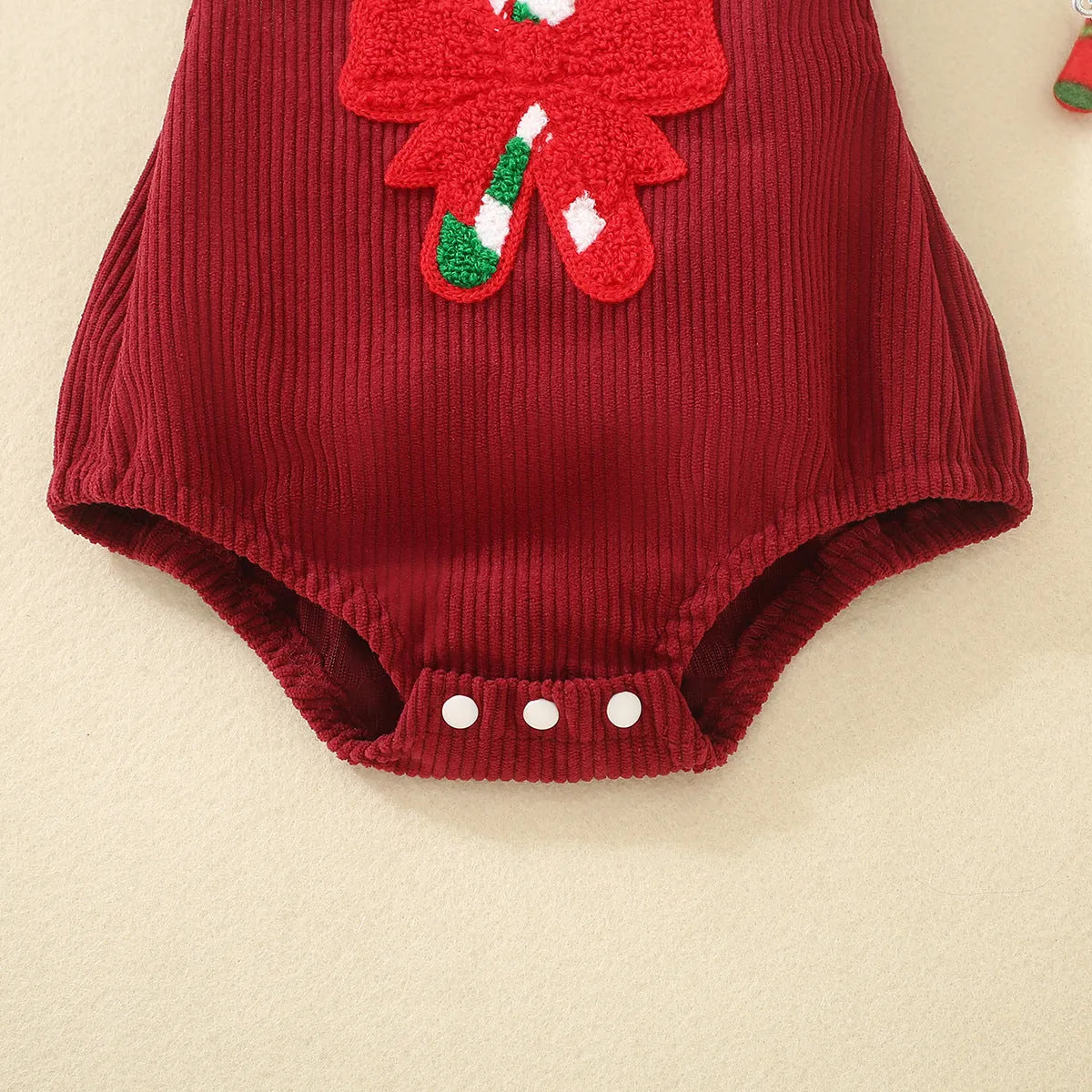 Infant and toddler red Christmas embroidered winged triangle romper in cotton, sleeveless, suitable for 70cm to 100cm height