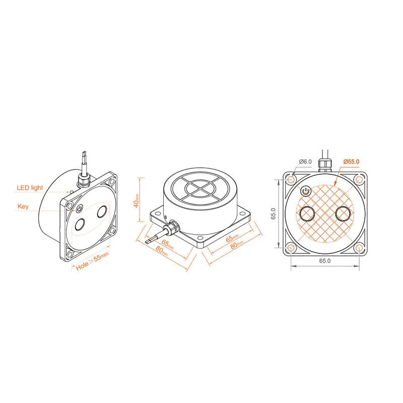 Moray ME201W wireless fluid level sensor with power adapter for remote tank monitoring on mobile app.