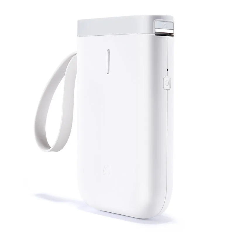 D11 Bluetooth label printer in black with thermal paper roll and smartphone showing app interface