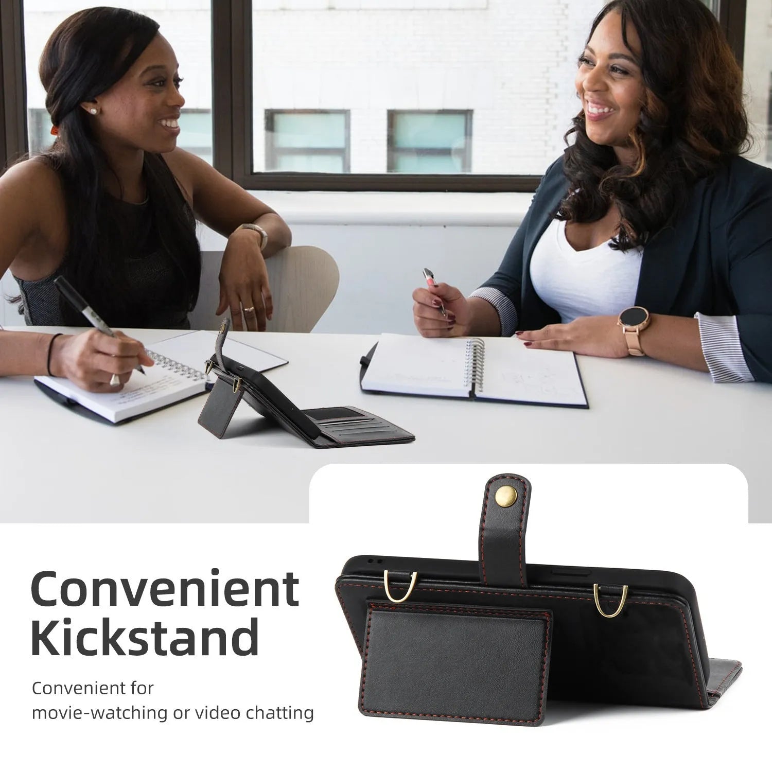 PU leather crossbody wallet phone case with card slot and stand for iPhone 16, black colour