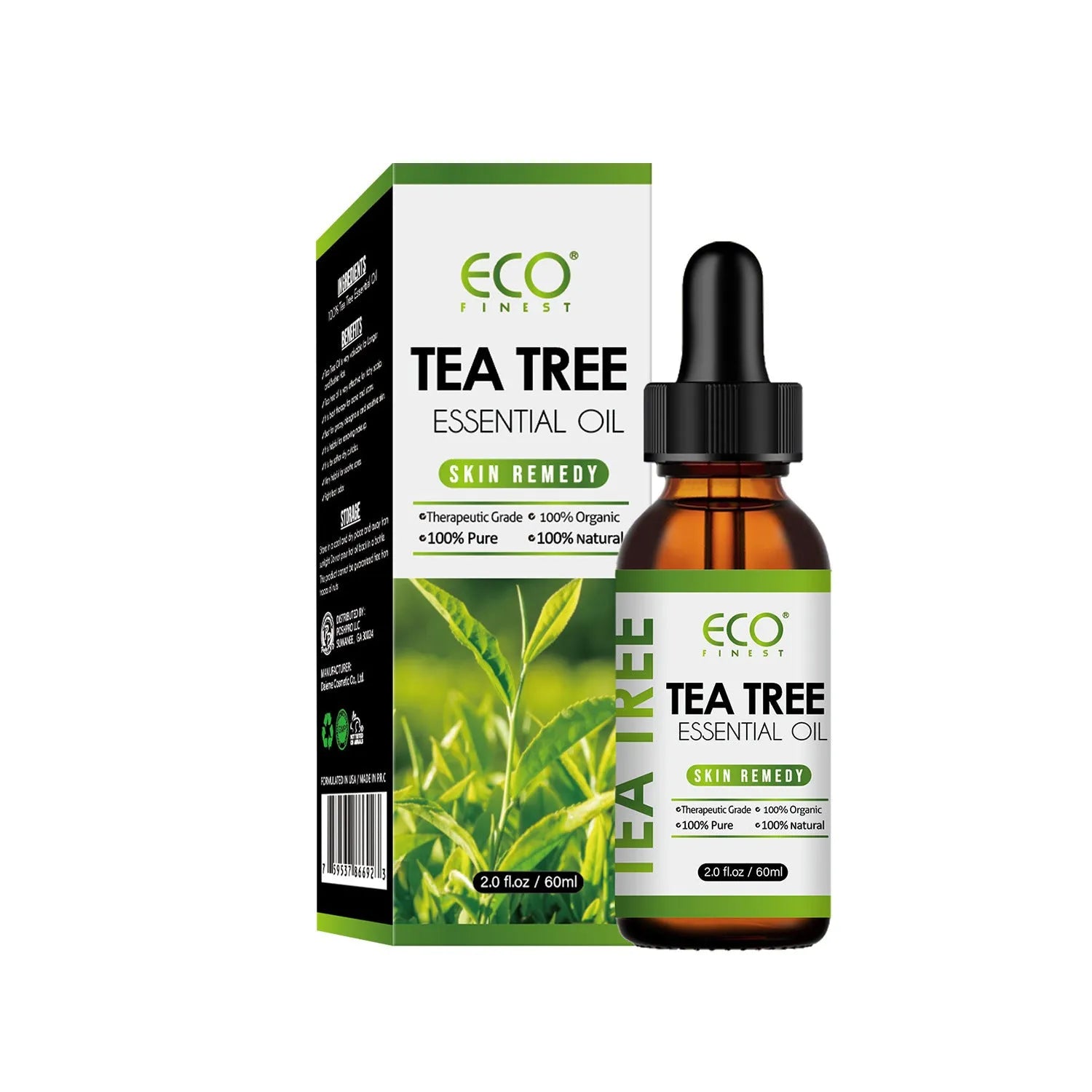 60ml tea tree essential oil bottle with dropper for facial skincare and massage