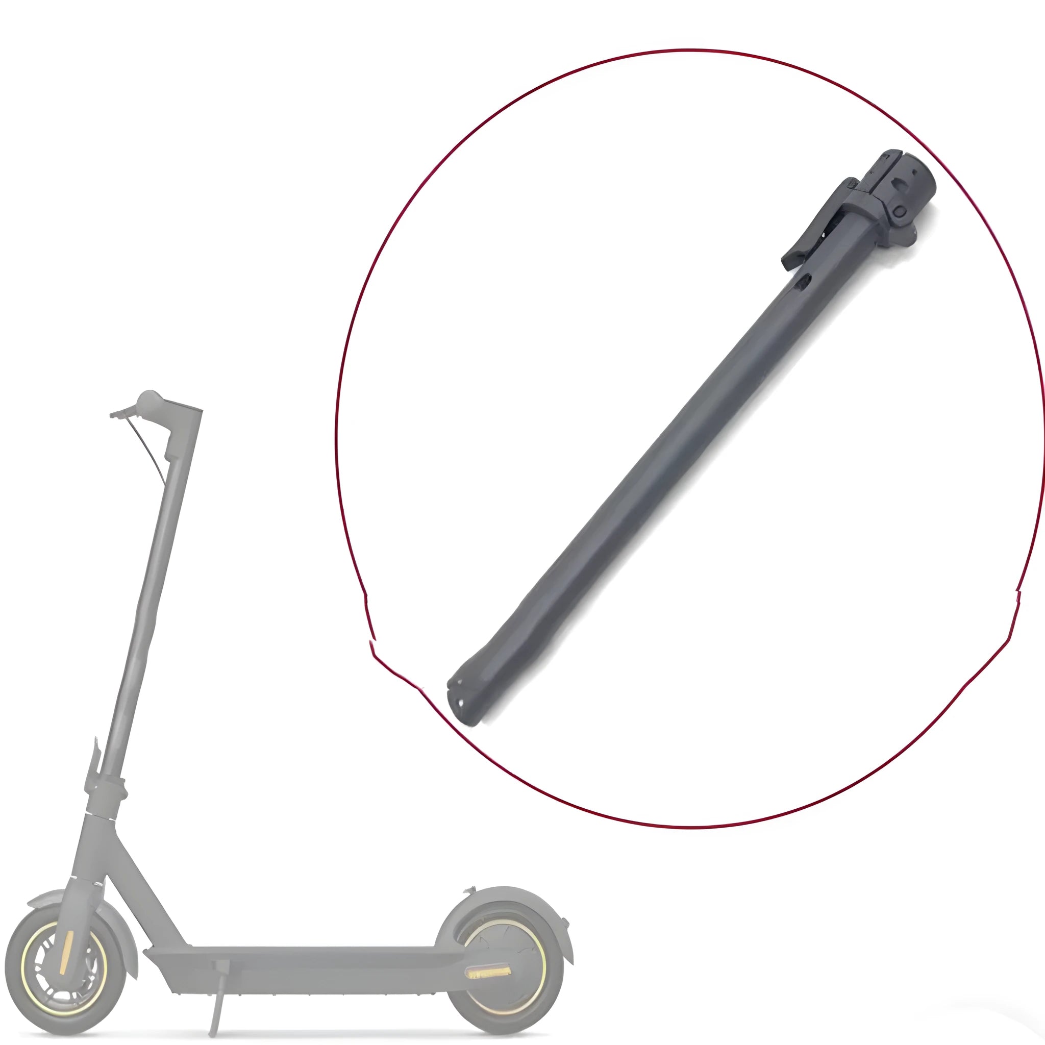 Black steel folding upright handlebar accessory for Nanbo No. 9 electric scooter, shown folded and unfolded.