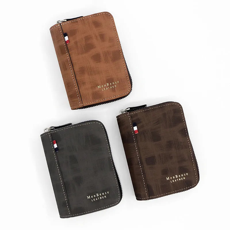 Business retro men's short wallet clutch in black polyurethane leather with letter print and multiple card pockets