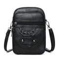 Retro style mobile phone bag in soft PU leather with weaving patterns and rivet detailing in four colour options