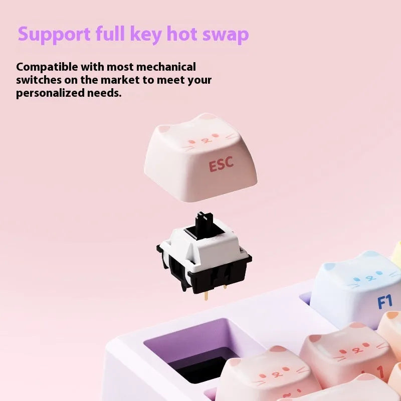 MG108B coloured sugar cat design Bluetooth mechanical keyboard with full 108-key layout.