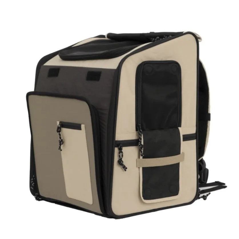 Maroon or chestnut brown nylon pet carrier backpack with breathable tent-style body for cats and small dogs up to 10kg