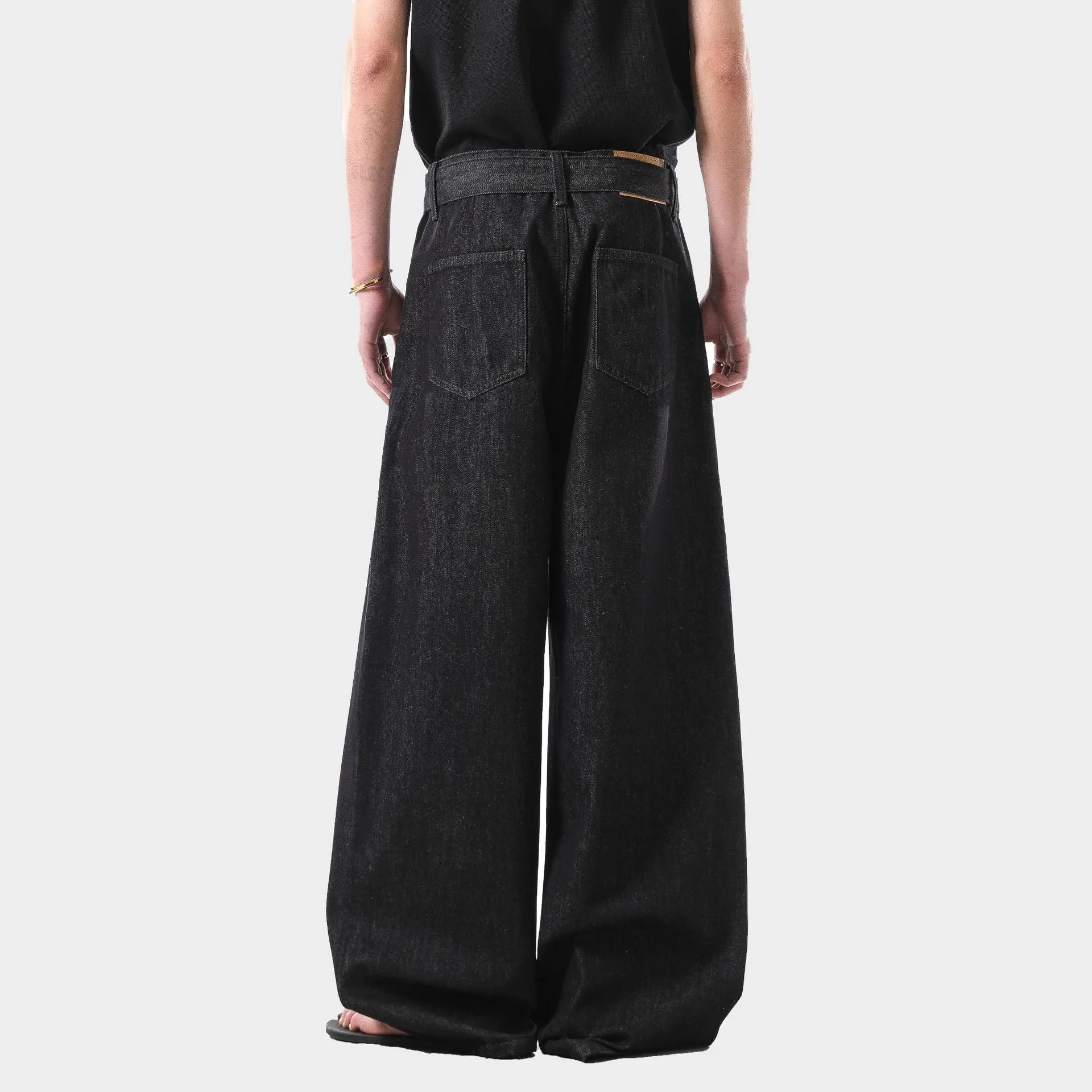 Black American retro high waist straight leg jeans made from 100% cotton denim with a zip fly.