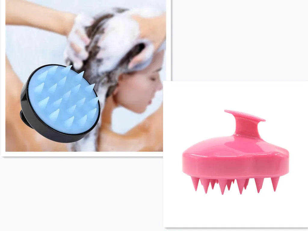 Silicone scalp massager brush with soft bristles, 9.5x8x7.3cm, in green colour
