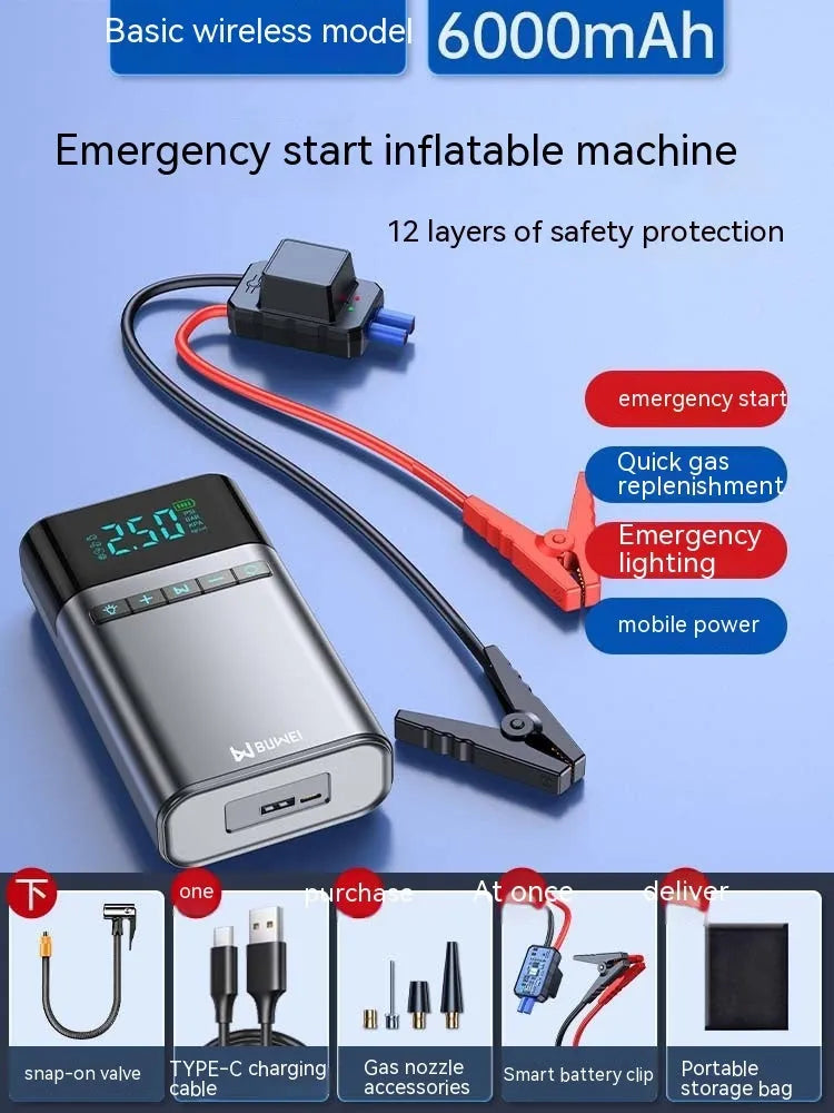 12400mAh car jump starter emergency power supply with aluminium alloy housing and LED light