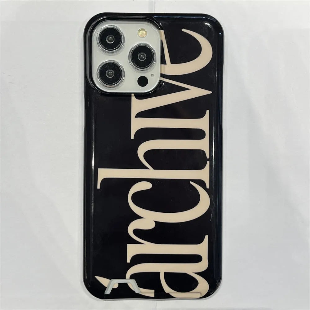 Black hard cover TPU phone case with niche letter card filin pattern for iPhone