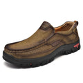 Men's leather large size casual shoes in brown, low top, flat heel, rubber sole, sizes 38-50