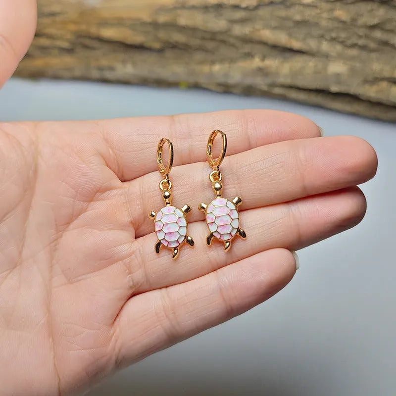 Cute colourful patterned metal earrings with tortoiseshell design for women