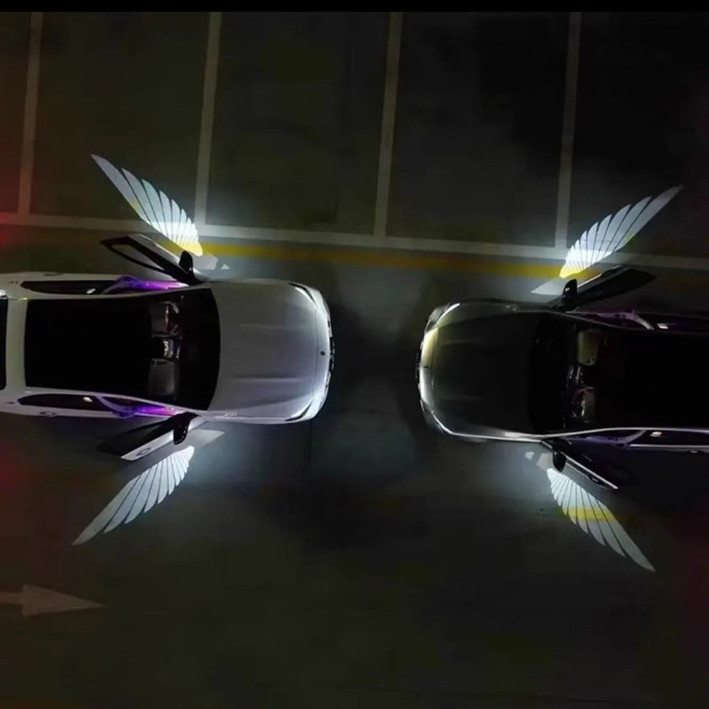 Car rearview mirror angel wings projection courtesy lamp with aluminium housing and white LED light