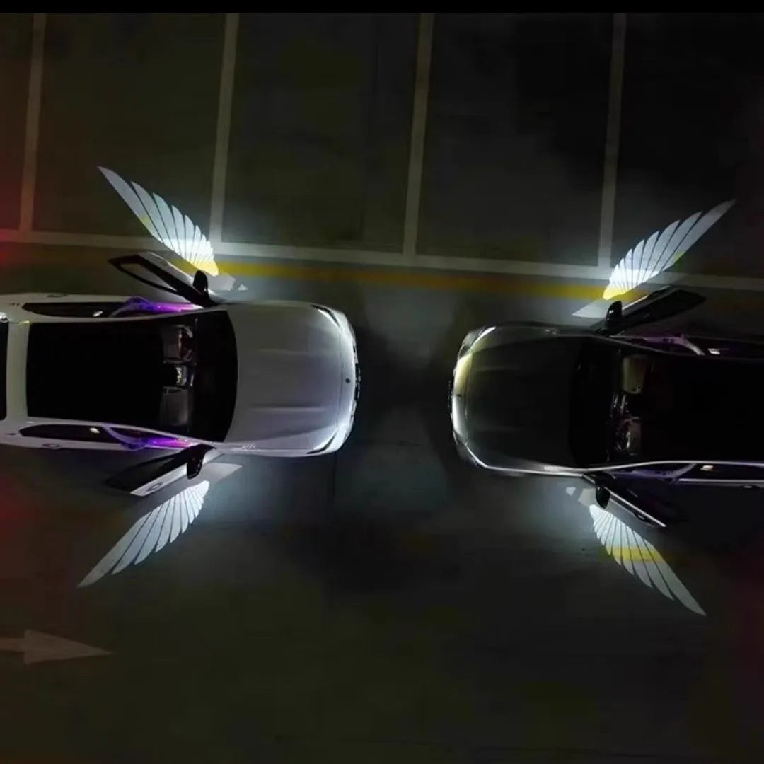 Car rearview mirror angel wings projection courtesy lamp with aluminium housing and white LED light