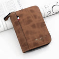 Business retro men's short wallet clutch in black polyurethane leather with letter print and multiple card pockets