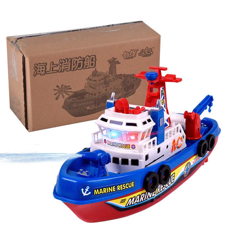Red electric penguin water jet bath toy boat with 3 penguin sprinkler nozzles for bath time