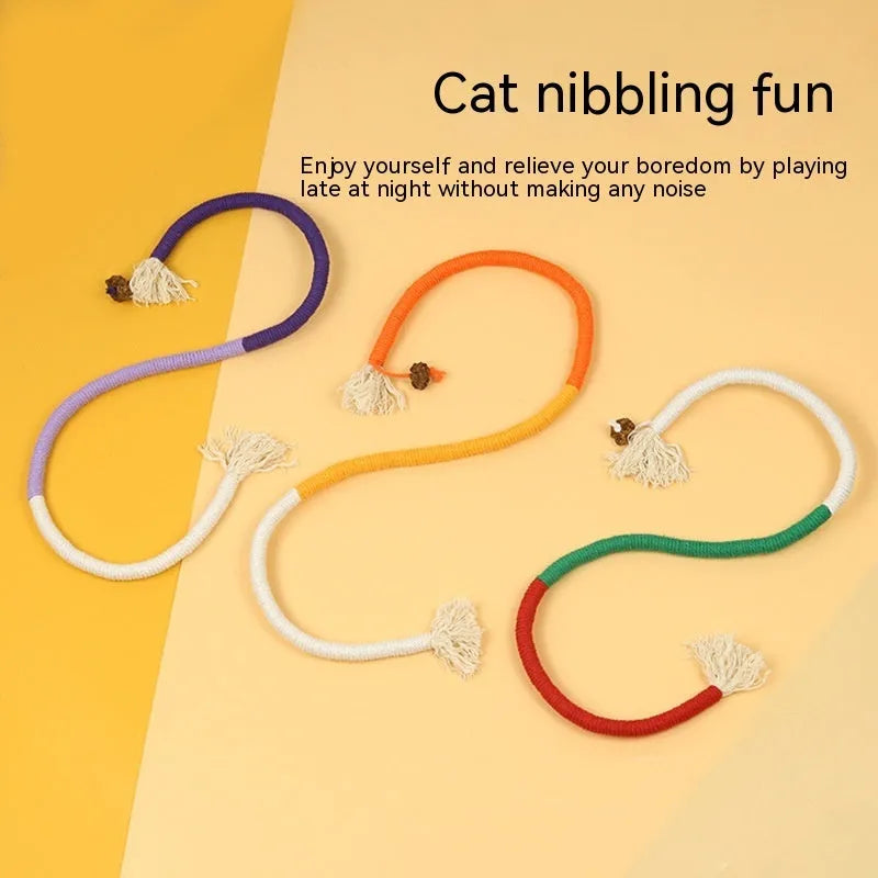 Cotton thread cat teaser stick bite rope toy in full orange, absolute purple or traffic lights, single pack