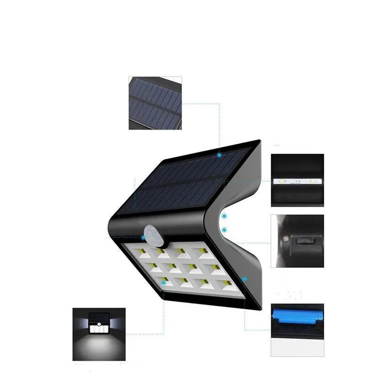 Solar yard light with compact dimensions for outdoor garden or wall lighting