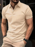 Men's slim-fit solid colour short sleeve button-up shirt on a hanger.