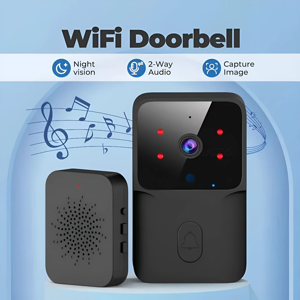 Intelligent visual doorbell with WiFi video intercom, night vision, 300000-pixel camera, black or white