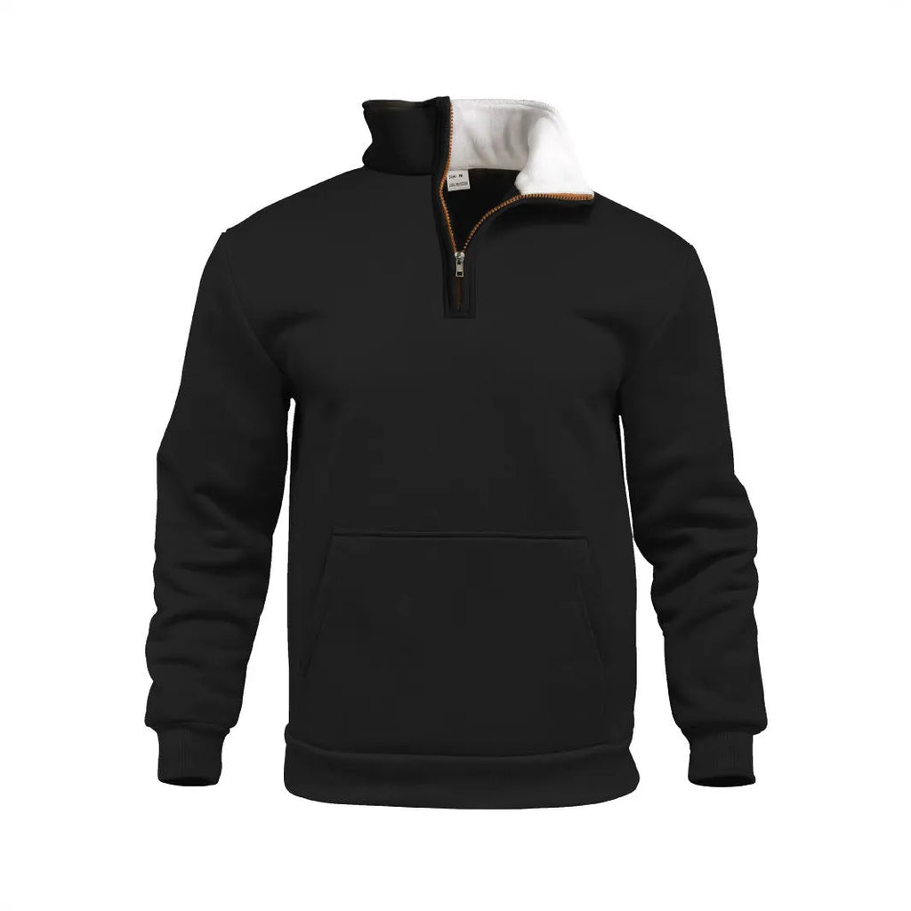 Casual outdoor high neck half-zip long sleeve sweatshirt with 3D patch pocket in black, loose fit, for teens