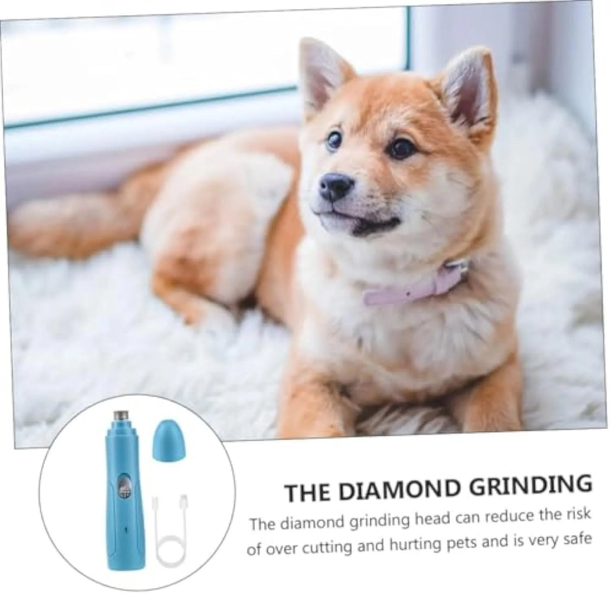 Blue electric pet nail grinder with diamond grinding head, 15.3 x 3.3 cm, for dogs cats and small pets