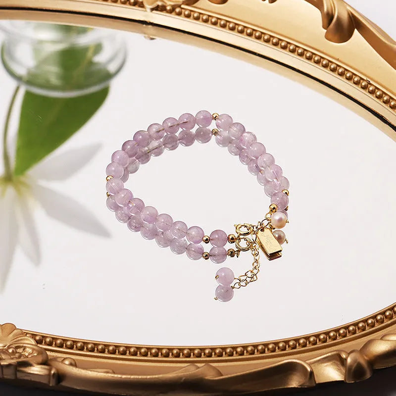 Natural lavender amethyst crystal bracelet with animal zodiac design for women