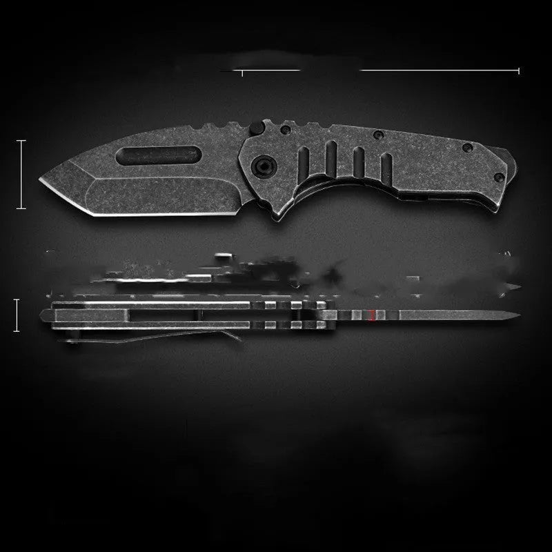 Outdoor folding knife with D2 steel blade, 9 cm length, 22 cm overall, 907 style, on neutral background